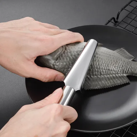Stainless Steel Fish Scaler Scraper Kitchen Tool With Serrated Blade And Hanging Hole For Seafood Cleaning