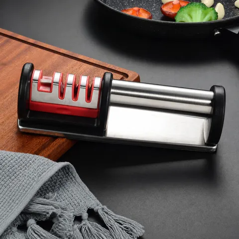 Tungsten Steel Four Stage Manual Knife Sharpener Household Multi Functional Kitchen Sharpening Tool With Non Slip Base
