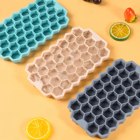 Silicone Ice Cube Tray 37 Grids Honeycomb Ice Maker Mold With Lid Flexible Easy Release Kitchen Gadget Household Ice Tool