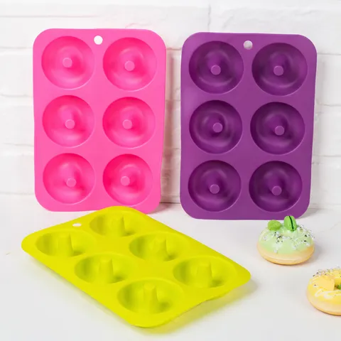 Moule à Donut en Silicone à 6 Cavités Plaque de Cuisson Ronde pour Gâteau Résistant à la Chaleur Ustensile de Cuisson