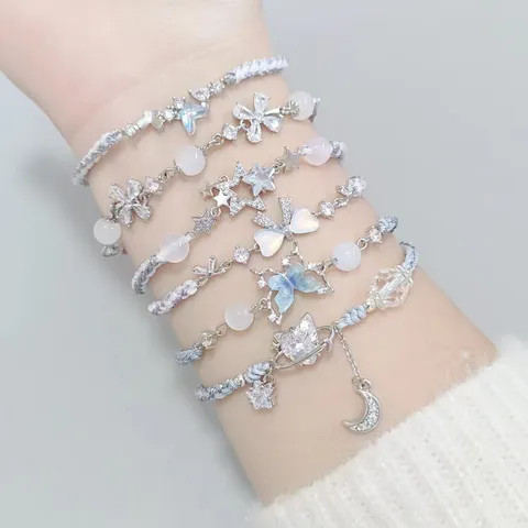 Handgemachtes Gewebtes Armband Minimalistisch Elegant Strass Charm Verstellbares Seilarmband Mode Süßer Stapelbarer Schmuck Geschenk Für Damen