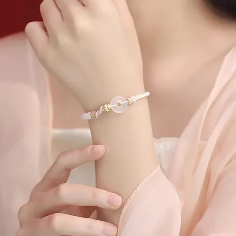 Neo Chinesisch Handgemacht Geflochten Kordelarmband Mit Imitation Chalcedon Ping An Kou Minimalistisch Paar Armband Modeschmuck Geschenk