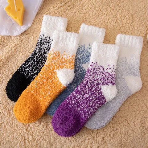 Winter Verdickte Korallenfleece Schlafsocken Farbverlauf Warme Schneesocken Lässige Heim Thermische Socken Für Herren