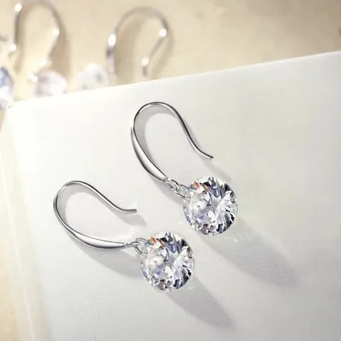 Minimalist Copper Rhinestone Drop Hook Earrings Elegant Teardrop Single Gemstone Ear Wire Fashion Dangle Jewelry Gift For Women