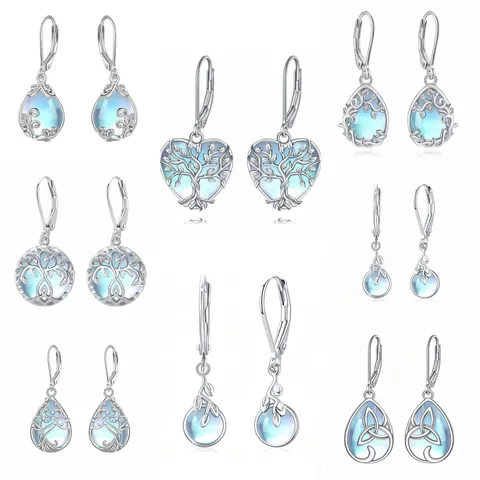 Elegante Kupfer Strass Blume Tropfenohrringe Für Damen Mode Mondstein Optik Wassertropfen Herz Baum Blatt Ohrringe Schmuck Geschenk