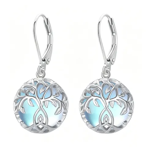 Elegante Kupfer Strass Blume Tropfenohrringe Für Damen Mode Mondstein Optik Wassertropfen Herz Baum Blatt Ohrringe Schmuck Geschenk