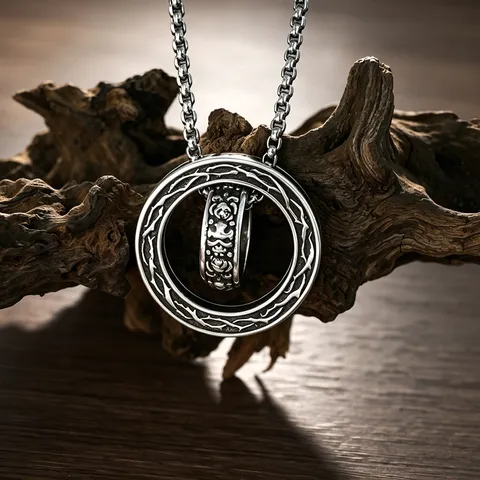 Vintage Gothic Punk Copper Thorn Double Ring Pendant Necklace For Men Retro Thai Silver Color Rose Flower Neck Chain Jewelry