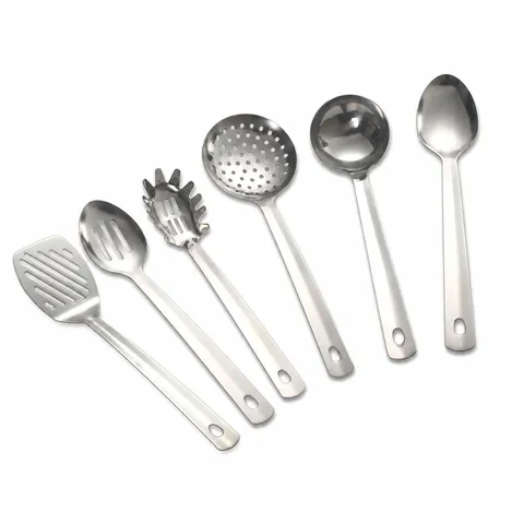 Stainless Steel Cooking Utensils Kitchen Spoon And Spatula Solid Durable Metal Skimmer Soup Ladle Cookware Set