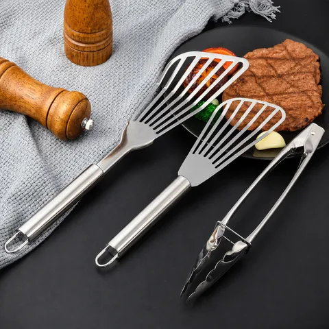Ensemble de Spatules à Poisson en Acier Inoxydable Ustensiles de Cuisine Spatule Fendue Pince à Barbecue Outil de Pelle de Poêle Ménager