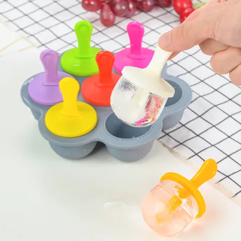Moule À Glaces En Silicone 7 Trous Avec Couvercle Machine À Crème Glacée DIY Récipient Pour Aliments Bébé Forme D'Étoile