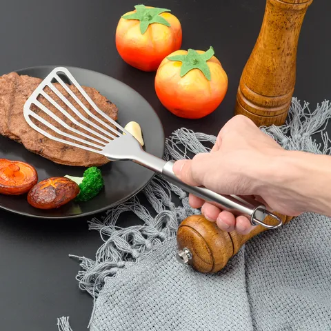 Ensemble de Spatules à Poisson en Acier Inoxydable Ustensiles de Cuisine Spatule Fendue Pince à Barbecue Outil de Pelle de Poêle Ménager