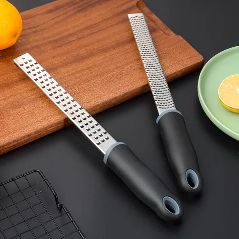 Stainless Steel Lemon Zester And Cheese Grater Kitchen Tool With Black Handle For Home Cooking And Baking