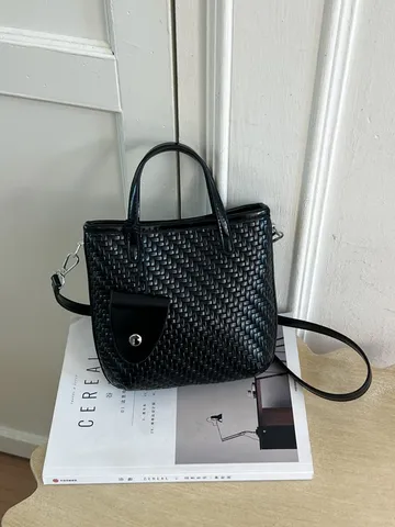 Sac Seau Tissé en Cuir PU Mode pour Femmes Coutures Rétro Fermoir Magnétique Sac Bandoulière Sac à Main Décontracté