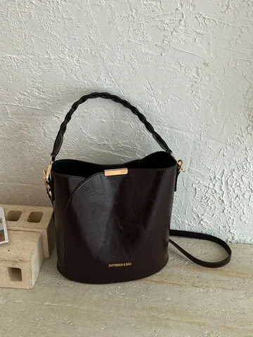 Sac Seau en Cuir PU Vintage pour Femmes Classique Anse Tressée Sac Bandoulière Petit Sac à Main Épaule Décontracté pour Dames