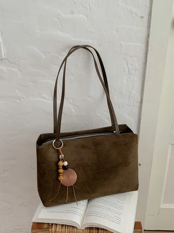 Retro Wildleder Umhängetasche Große Kapazität Damen Tote Bag Unterarmtasche Für Pendeln Alltäglich Casual Einfarbig Genähte Umhängetasche