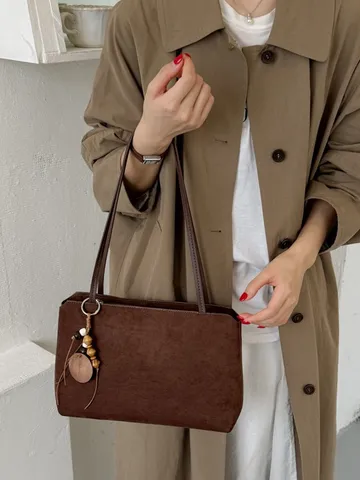 Retro Wildleder Umhängetasche Große Kapazität Damen Tote Bag Unterarmtasche Für Pendeln Alltäglich Casual Einfarbig Genähte Umhängetasche