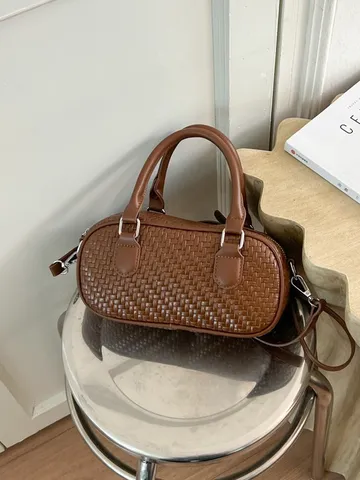 Borsa a Tracolla in Pelle PU con Motivo Intrecciato di Moda Borsa a Mano Classica in Tinta Unita Boston per Donna Stile Pendolare