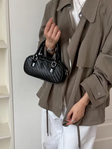 Borsa a Tracolla in Pelle PU con Motivo Intrecciato di Moda Borsa a Mano Classica in Tinta Unita Boston per Donna Stile Pendolare