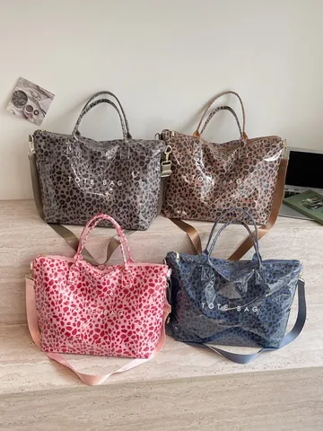 Borsa Tote in PVC da Donna Vintage Stampa Leopardata Borsa a Spalla Casual di Grande Capacità Borsa a Mano Alla Moda per Uso Quotidiano