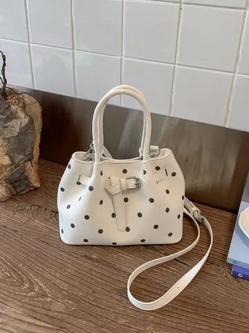Sac Carré Vintage en Cuir PU à Pois Sac Bandoulière Avec Boucle de Ceinture Fermoir Magnétique Grande Capacité Sac à Main pour Femme
