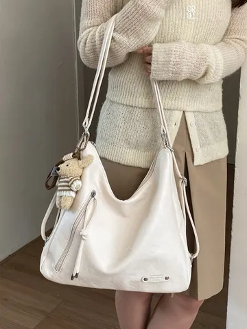 Damen Retro Große Kapazität PU Leder Tote Bag Casual Täglich Einfarbig Ziernähte Umhängetasche Multifunktionaler Rucksack Für Frauen