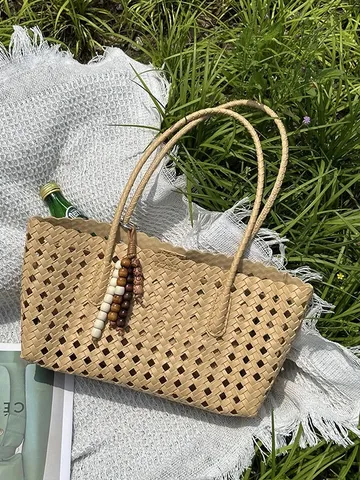 Borsa Tote da Donna in Pelle PU Traforata di Grande Capacità Borsa a Tracolla Intrecciata con Sottoborsa Handbag Retrò da Pendolare