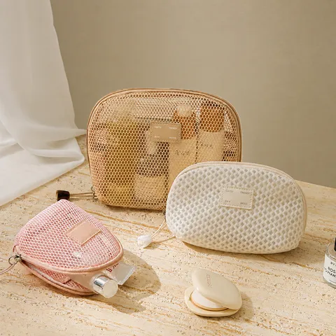 Draagbare Mesh Make-uptas Reizen Toiletartikelen Organizer Grote Capaciteit Minimalistische Cosmetische Opbergtas Voor Dames