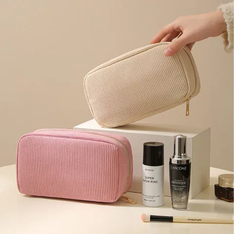 Corduroy Cosmetische Tas Grote Capaciteit Draagbare Reizen Make-up Etui Rits Toiletas Opbergtas