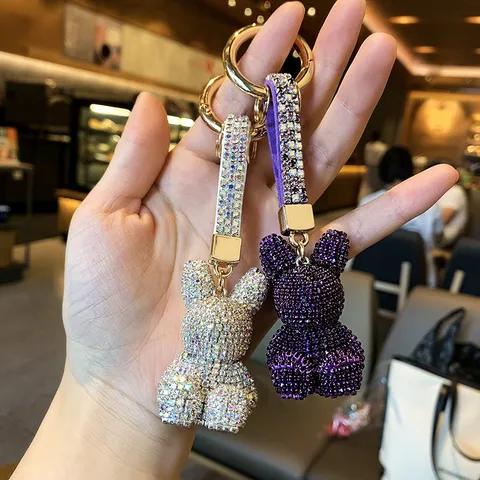 Luxury Rhinestone Cartoon Rabbit Keychain Glitter Alloy Animal Pendant Keyring For Women Bag Charm Car Keys Decorative Gift