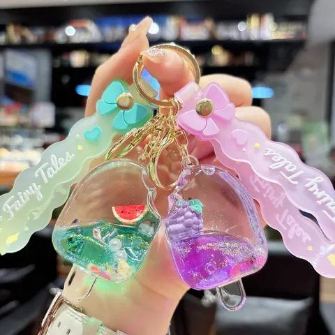 Portachiavi Ghiacciolo Frutta in Acrilico Sabbie Mobili Liquide Ciondolo per Borsa Simpatico Ghiacciolo Colorato Pendente Gioiello per Donna Regalo