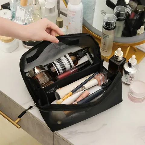 Grote Capaciteit Draagbare Gaas Cosmetische Tas Reizen Make-up Organizer Rits Was Opbergtas