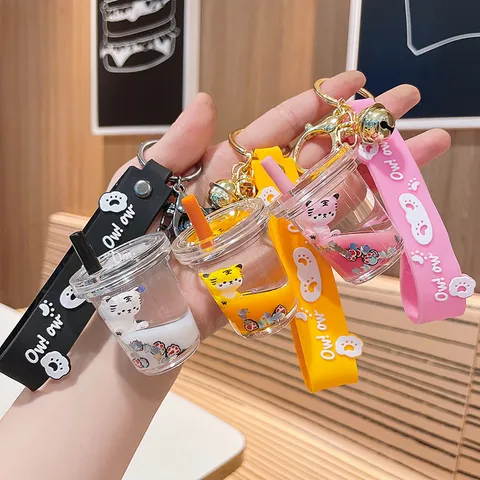 Kreativer Schwimmender Tiger Figur Flüssiger Treibsand Schlüsselanhänger Cartoon Acryl Tier Flasche Schlüsselring Tasche Auto Anhänger