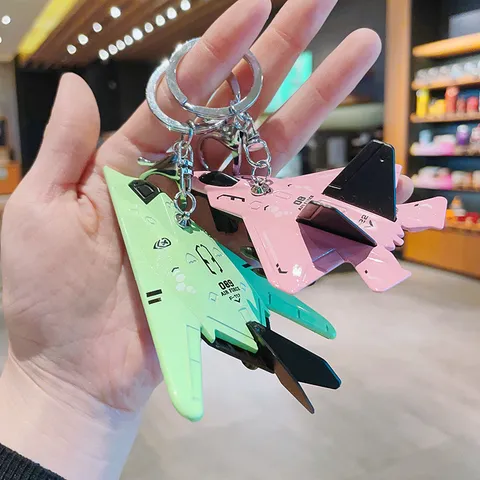 Creative Alloy Mini Airplane Keychain Pull Back Fighter Key Ring School Bag Pendant Miniature Warplane Model Key Chain Souvenir Gift