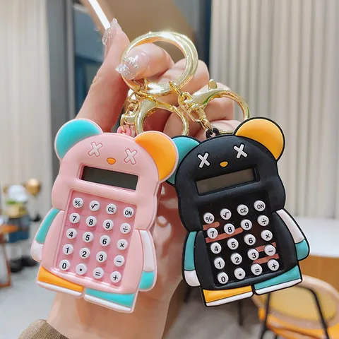 Creative Cartoon Bear Keychain Mini Electronic Calculator Keyring Portable Student School Bag Car Pendant Toy Gift Accents