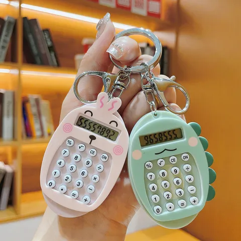 Cute Cartoon Animal Mini Calculator Keychain Portable Zinc Alloy Plastic Rabbit Panda Bear Dinosaur Keyring Pendant Gift For Students Bag Decor