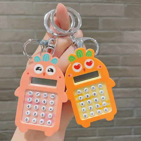 Creative Carrot Shaped Mini Electronic Calculator Keychain Portable Student Schoolbag Pendant Car Keyring Gift