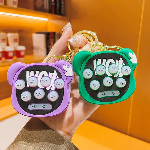Creative Cartoon Bear Whack-A-Mole Game Console Keychain Pendant Zinc Alloy Plastic Silicone Push Bubble Toy Charm Bag Accessory Gift For Kids