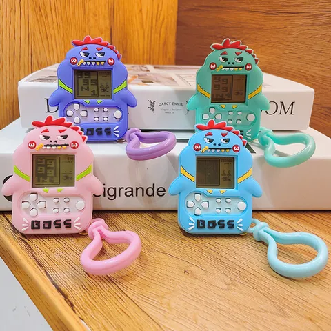 Cartoon Dinosaur Portable Handheld Tetris Brick Game Machine Keychain Retro Electronic Gaming Toy Pendant Charm Bag Hanging Decor Gift For Kids Friends