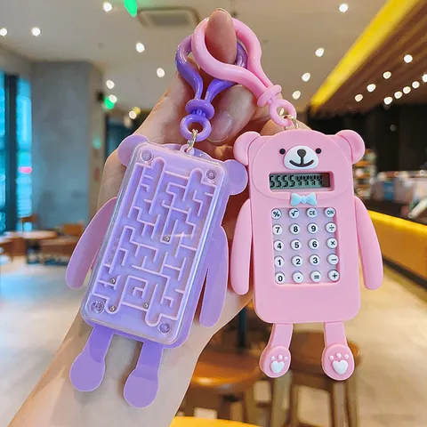 Cute Cartoon Bear Mini Portable Electronic Calculator Keychain Maze Toy Pendant For Students School Bag Ornament Delicate Gift