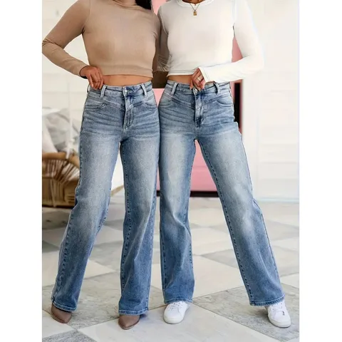 Jean en Denim Droit Grande Taille Décontracté pour Femmes Taille Moyenne Élasticité Moyenne Mélange de Coton