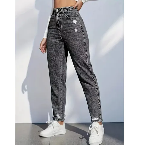 Dames Plus Size Gescheurde Casual Washed Stretch Denim Jeans Hoge Taille Skinny Lange Broek Mode Denim Broek