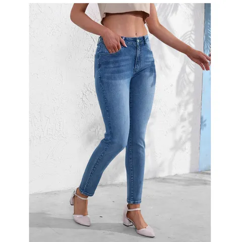 Jeans Skinny Elasticizzati alla Moda da Donna Casual Vita Bassa Cotone Denim Pantaloni Lunghi Modellanti Blu a Matita