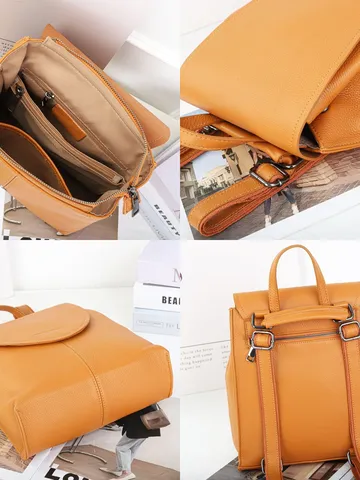 Genuine Leather Casual Backpack For Women Large Capacity Travel School Bag Fashion Daily Commuting Daypack