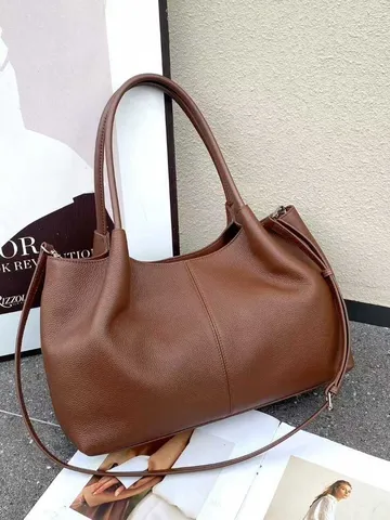 Fashion Women Genuine Leather Tote Bag Large Capacity Casual Shoulder Bag Commute Top Handle Handbag