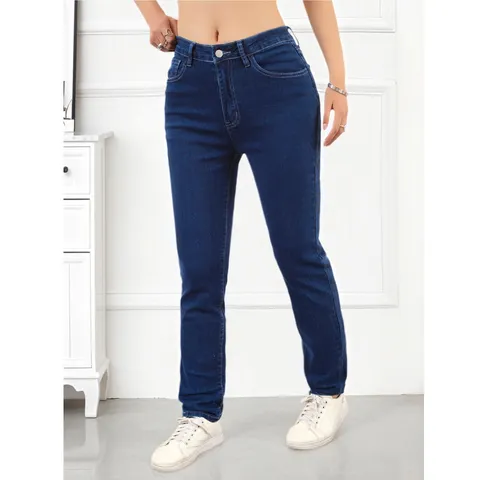 Women Fashion Dark Blue Denim Jeans Slim Fit Stretch Skinny Long Pants Casual Versatile All Season Cotton Blend Bottoms