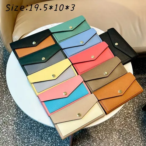 Damen Echtes Leder Lange Brieftasche Farbkontrast Zweifach Falten Clutch Geldbörse Retro Designer Stil Große Kapazität Kartenhalter