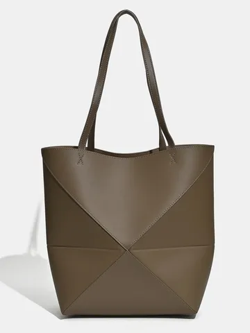 Große Kapazität Geometrische Faltbare Tote Tasche Damen Leder Lässige Pendler Umhängetasche Mode Eimer Tasche