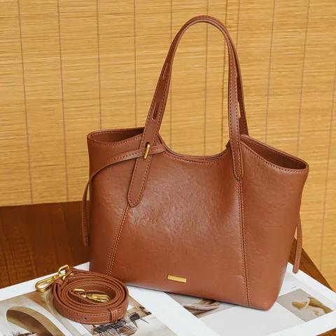 Bolso Tote Vintage de Cuero Auténtico para Mujer Gran Capacidad Bolso de Hombro de Piel Suave Bolso Casual