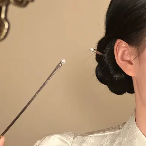 New Chinese Style Retro Artificial Pearl Hair Stick For Women Simple Alloy Hair Pin Fork Daily Hanfu Hair Accessories