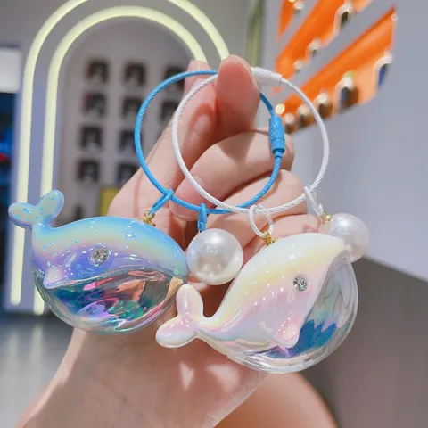 Süßer Laser Wal Schlüsselanhänger Acryl Tasche Anhänger Mit Künstlicher Perle Und Strass Trendiges Auto Schlüsselanhänger Geschenk